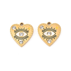 Белый 304 эмалированная нержавеющая сталь с подвесками из стразов, сердце с оберегами от сглаза, ионное покрытие (ip), реальный 18 k позолоченный, белые, 13.5x12.5x2.5 мм, отверстие : 1.5 мм
