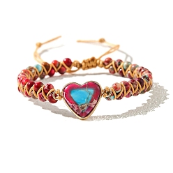 Бирюза Браслеты из плетеных бусин из окрашенной натуральной императорской яшмы, регулируемые браслеты в форме сердца, бирюзовые, внутренний диаметр: 2-3/8 дюйм (6 см)