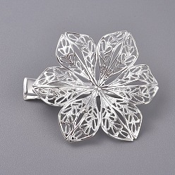 Серебро Аксессуары для волос клип выводы железа волос аллигатора, с настройками передних панелей латуни филигрань цветок кабошон, серебряный цвет гальваническим, Лоток: 12 мм, 48x10 мм, Цветок: 40мм