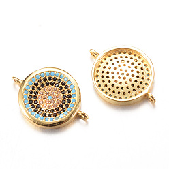 Light Gold Латунные микро проложить кубических ссылки циркония, плоско-круглые, золотой свет, 19x14x2.5 мм, отверстие : 1 мм