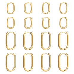 Настоящее золото 18K 8 пары 2 стили 304 овальные серьги-кольца из нержавеющей стали, ионное покрытие (ip), реальный 18 k позолоченный, 16.5~26.5x11.5~16x2~2.5 мм, 4 пары / стиль