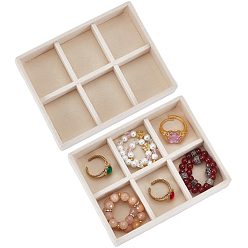 Light Yellow 6 Grids Velvet Jewelry Display Trays, for Earrings Rings Necklaces Bracelets, Rectangle, Light Yellow, 12.3x9.6x2.45cm, Inner diameter: 43.5x37.5mm