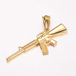 Золотой 304 из нержавеющей стали большие кулоны, долго пушка, золотые, 22x72x5.5 мм, отверстие : 12x8 мм