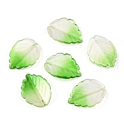 Lime Glass Pendants, Leaf Charms, Lime, 24x17.5x4.5mm, Hole: 1.2mm