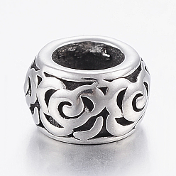 Antique Silver 304 Stainless Steel European Beads, Large Hole Beads, Rondelle, Antique Silver, 8x5mm, Hole: 4.5mm