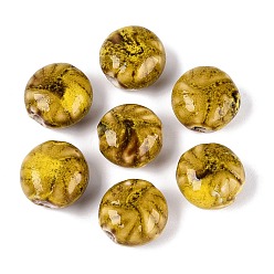 Goldenrod Vintage Handmade Porcelain Beads, Fancy Antique Glazed Porcelain, Flat Round, Goldenrod, 19~20x12~14mm, Hole: 3~4mm