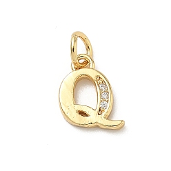 Letter Q Латунные микро проложить кубического циркония прелести, без кадмия и без свинца, реальный 18 k позолоченный, с целью перехода в кольце, Буква Q, 10x7.5x1.5 мм, Перейти кольцо: 5x1 мм, 3.5 мм внутренним диаметром