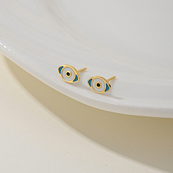 Синий Элегантные 201 серьги-гвоздики с эмалью из нержавеющей стали от сглаза, золотые, синие, 5x9 мм