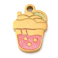 Золотой 304 нержавеющей стальной эмали подвески, напитки очарование, ионное покрытие (ip), золотые, 16x11x2 мм, отверстие : 1.8 мм