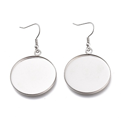 Нержавеющая Сталь Цвет Устойчивы к потускнению 304 крючки для сережек из нержавеющей стали, с пустым подвесным лотком, плоские круглые местом для кабошона, цвет нержавеющей стали, 55 мм, лоток : 30 мм, 20 датчик, штифты : 0.8 мм