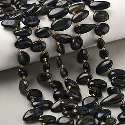 Тигровый глаз Нити бусин из натурального крашеного синего тигрового глаза, слеза, Топ пробуренной, с бисером, 10~28x8~12x4~8 мм, отверстие : 0.9 мм, около 42~44 шт / нитка, 15.16''~15.55'' (38.5~39.5 см)