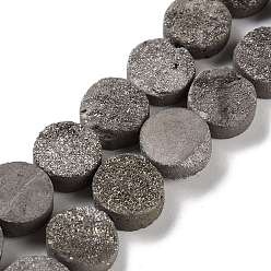 с Платиновым Покрытием Гальванические натуральный druzy шарики агата стренг, окрашенные, плоско-круглые, с покрытием платиным, 10x10x4~7 мм, отверстие : 1 мм, около 20 шт / нитка, 7.99'' (20.3 см)