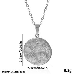 Серебро 304 Женские ожерелья с подвесками в виде диска из нержавеющей стали в виде луны и солнца, серебряные, 17.72 дюйм (45 см)