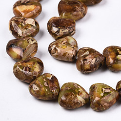 Goldenrod Natural Imperial Jasper Beads Strands, Heart, Dyed, Goldenrod, 9~10x10x5mm, Hole: 1.2mm, about 44~45pcs/strand, 15.55~15.94 inch(39.5~40.5cm)