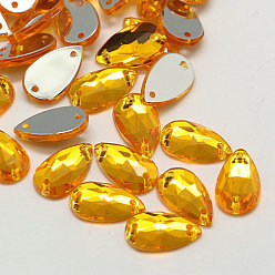 (932FM) Темно-синий аква-матовый с подкладкой Шить на горный хрусталь, Тайвань акриловые горный хрусталь, два отверстия, аксессуары для одежды, Грановитая Teardrop, темно-золотистые, 13x8x3.5 мм, отверстие: 1 мм