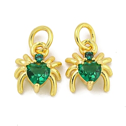 Зеленый Покрытие стойки латунь микро паве подвески-пауки из кубического циркония, долговечный, без кадмия и без свинца, реальный 18 k позолоченный, зелёные, 9x8x4 мм, отверстие : 3.5 мм