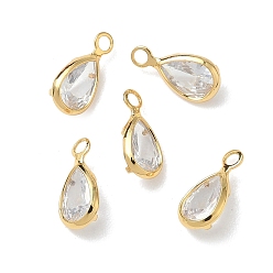 Прозрачный Латунь с кубическим цирконием подвеской, слезинки, без никеля , реальный 18 k позолоченный, прозрачные, 9x4.5x2 мм, отверстие : 1.4 мм