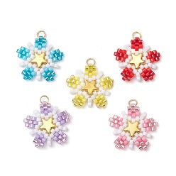 (52) Непрозрачная лаванда Подвески-звезды из стеклянного бисера, с 304 петлей из соединительных колец из нержавеющей стали и латунной звездой, разноцветные, 22x20x3 мм, отверстие : 2.5 мм