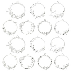 Mixed Shapes 21Pcs 7 Styles Alloy Open Back Bezel Pendants, Silver, Mixed Shapes, 36~43x34~41x3~4mm, Hole: 2.2~3mm, 3pcs/style
