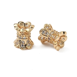 Настоящее золото 18K Латунные микро проложить кубического циркония бусы, колонка, реальный 18 k позолоченный, 8.5x7.5 мм, отверстие : 1.6 мм