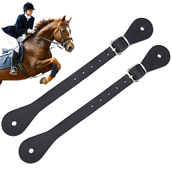 Negro 2 piezas de correas de espuelas de cuero genuino, correas de bota ajustables para botas hasta el muslo, con hebilla de barra central de aleación, para suministros ecuestres, negro, 225x215x2.5 mm