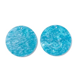 Deep Sky Blue Acrylic Disc Big Pendants, with Glitter Powder, Imitation Gemstone Style, Flat Round, Deep Sky Blue, 49.5x2.5mm, Hole: 2.8mm