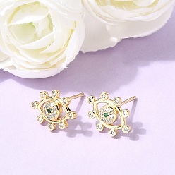 Настоящее золото 18K Серьги-гвоздики из латуни с микропаве и кубическим цирконием, без кадмия и без свинца, долговечный, стойки покрытие, реальный 18 k позолоченный, 11x14.5 мм