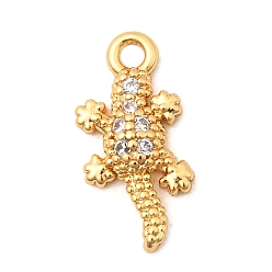 Gecko Латунные микро проложить кубического циркония прелести, без никеля , реальный 18 k позолоченный, геккон, 12x6x2 мм, отверстие : 1.2 мм