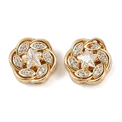 Настоящее золото 18K Латунные микро проложить кубического циркония бусы, без кадмия, без никеля и без свинца, цветок, реальный 18 k позолоченный, 12x12.5x7 мм, отверстие : 1.8 мм