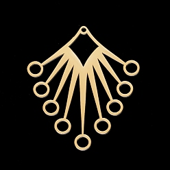 Золотой 201 из нержавеющей стали Компоненты для люстр ссылки, лазерная резка, вентилятор, золотые, 40x34x1 мм, отверстия : 1.5 mm и 3.5 мм