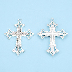 Серебро Большие сплавочные подвески, с кристально горный хрусталь, крест очарование, без кадмия, без никеля и без свинца, серебряные, 54.5x40x3.5 мм, отверстие : 2.5 мм