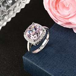 Квадрат 925 Кольца из стерлингового серебра с паве из кубических цирконий, Реальная платина, квадратный, размер США 7 1/2 (17.7 мм), площади: 13x13.5 mm