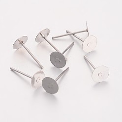 Platinum Iron Stud Earring Findings, Lead Free & Nickel Free, Platinum, 11x0.8mm, Tray: 6mm