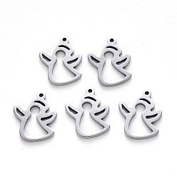 Stainless Steel Color 201 Stainless Steel Pendants, Laser Cut, Angel, Stainless Steel Color, 17x13x1mm, Hole: 1mm