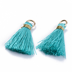 Бирюза Нейлоновые нитки, с золотыми железными кольцами и металлическим шнуром, бирюзовые, 22~26x5~7 мм, отверстие : 4x2 мм