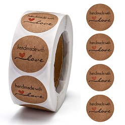 Blanc Navajo Autocollants autocollants en papier kraft autocollants, étiquettes adhésives, pour le festival, Noël, cadeaux de vacances, avec mot fait à la main avec amour, navajo blanc, autocollant: 25 mm, 500pcs / roll