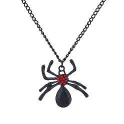 Light Siam Halloween Alloy Rhinestone Spider Pendant Necklaces for Unisex, Black, Light Siam, 17.72 inch(45cm)