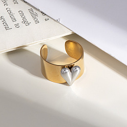 Настоящее золото 18K Открытые кольца-манжеты из нержавеющей стали для женщин, сердце, ручная полировка, реальный 18 k позолоченный, 10.7 мм, внутренний диаметр: 17.8 мм