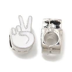 Белый Наберешь покрытие эмали сплава европейские шарики, без свинца и без кадмия, бусины с большим отверстием, да жест победы, белые, 12x8x7 мм, отверстие : 4.5 мм