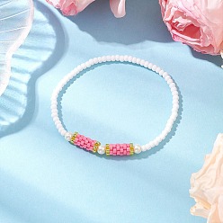 Pink Стеклянные бусины эластичные браслеты для женщин, со стеклянным жемчугом, розовые, 1/8~1/4 дюйм (0.3~0.5 см), внутренний диаметр: 1-3/4~1-7/8 дюйм (4.4~4.7 см)