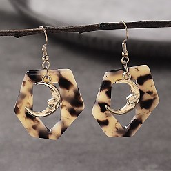 Белый Навахо Серьги-подвески из цинкового сплава и акрила, шестиугольник с луной, золотой свет, навахо белый, 62x33 мм