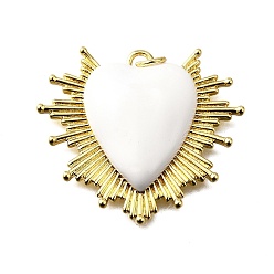 Белый Латунь эмаль подвески, стойки покрытие, сердце, долговечный, без свинца и без кадмия, реальный 18 k позолоченный, с целью перехода в кольце, белые, 29.5x33.5x6 мм, отверстие : 3 мм