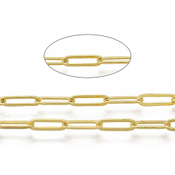 Light Gold Brass Paperclip Chains, Drawn Elongated Cable Chains, Soldered, with Spool, Oval, Light Gold, 9x3x0.6mm, about 328.08 Feet(100m)/roll