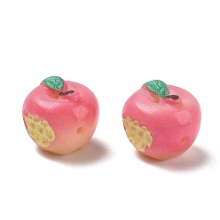 Pink Opaque Resin Imitation Fruit Beads, Bitten Apple, Pink, 13.5x15.5mm, Hole: 1.6mm