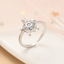 Платина 304 открытые манжеты из нержавеющей стали для женщин, с кубического циркония, черепаха, платина, 12.5x11 мм, внутренний диаметр: регулируемый