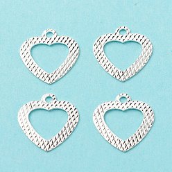 925 Sterling versilbert Messing Charme, langlebig überzogen, cadmiumfrei und bleifrei, hohl, Herz, 925 Sterling versilbert, 13x12x0.5 mm, Bohrung: 1.5 mm