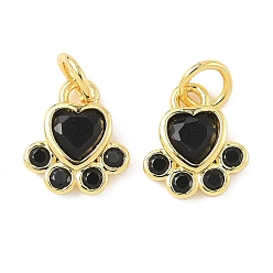 Черный Подвески с отпечатками лап из латуни и кубических цирконий, золотые, с прыжковых колец, стойки покрытие, долговечный, без кадмия и без свинца, чёрные, 11x9.5x2.5 мм, отверстие : 3.6 мм