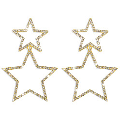 Золотой Rhinestone сплава болтаться серьги, звезда, золотые, 60 мм