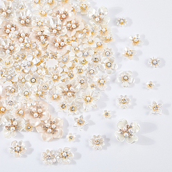 Weiß 152pcs 17 Stile Acryl-Cabochons, Blume, weiß, 11~44x11.5~44x1.5~17 mm, 10 Stück / Stil