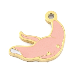 Fish Ионное покрытие (ip) 304 брелоки из нержавеющей стали, эмалевые подвески на тему морских животных, реальный 14 k позолоченный, рыба, 8.5x9x0.8 мм, отверстие : 0.8 мм